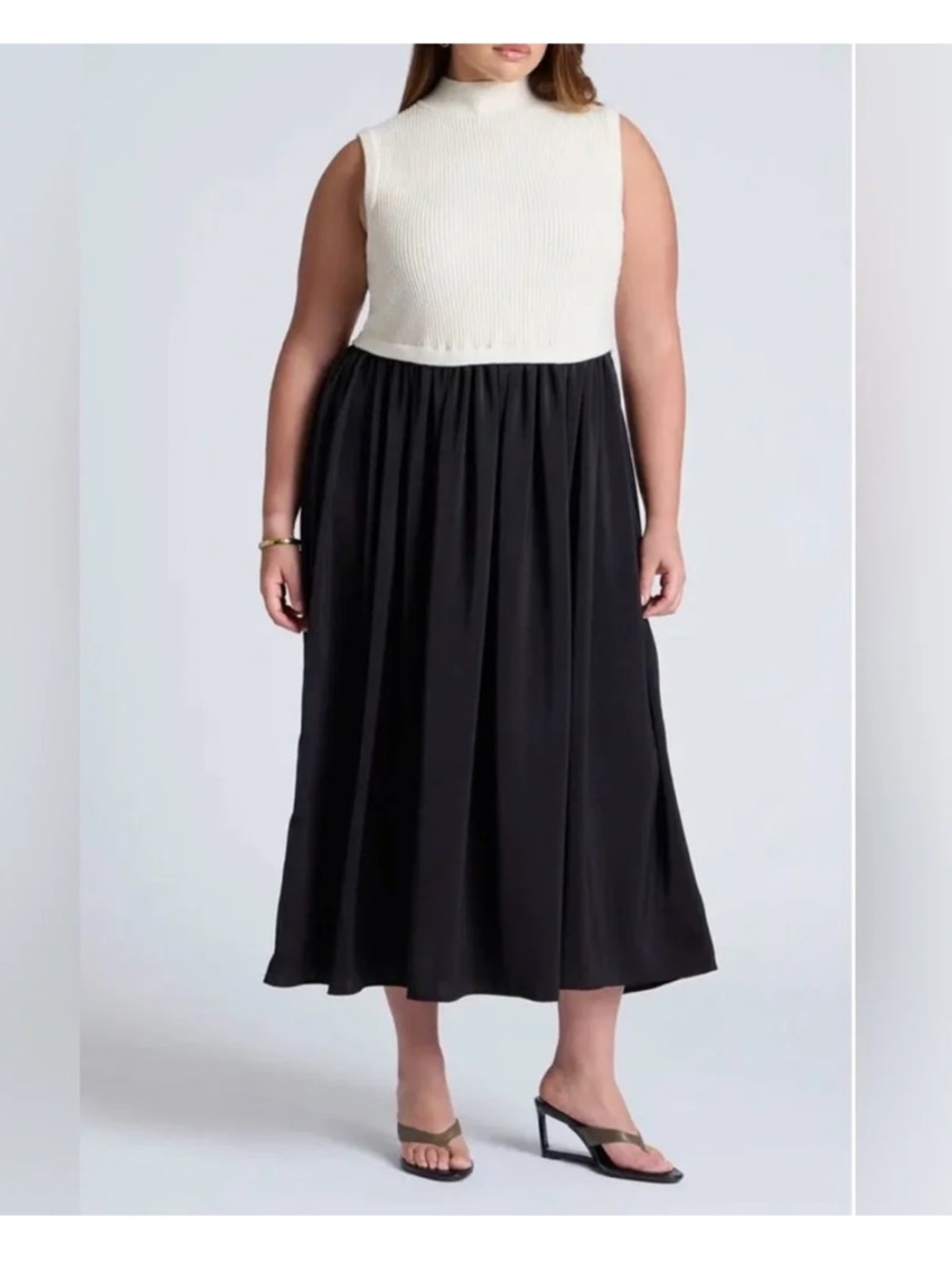 NWT Eloquii Sleeveless Mockneck Twofer Midi Dress - Black / Cream - 14 / 16